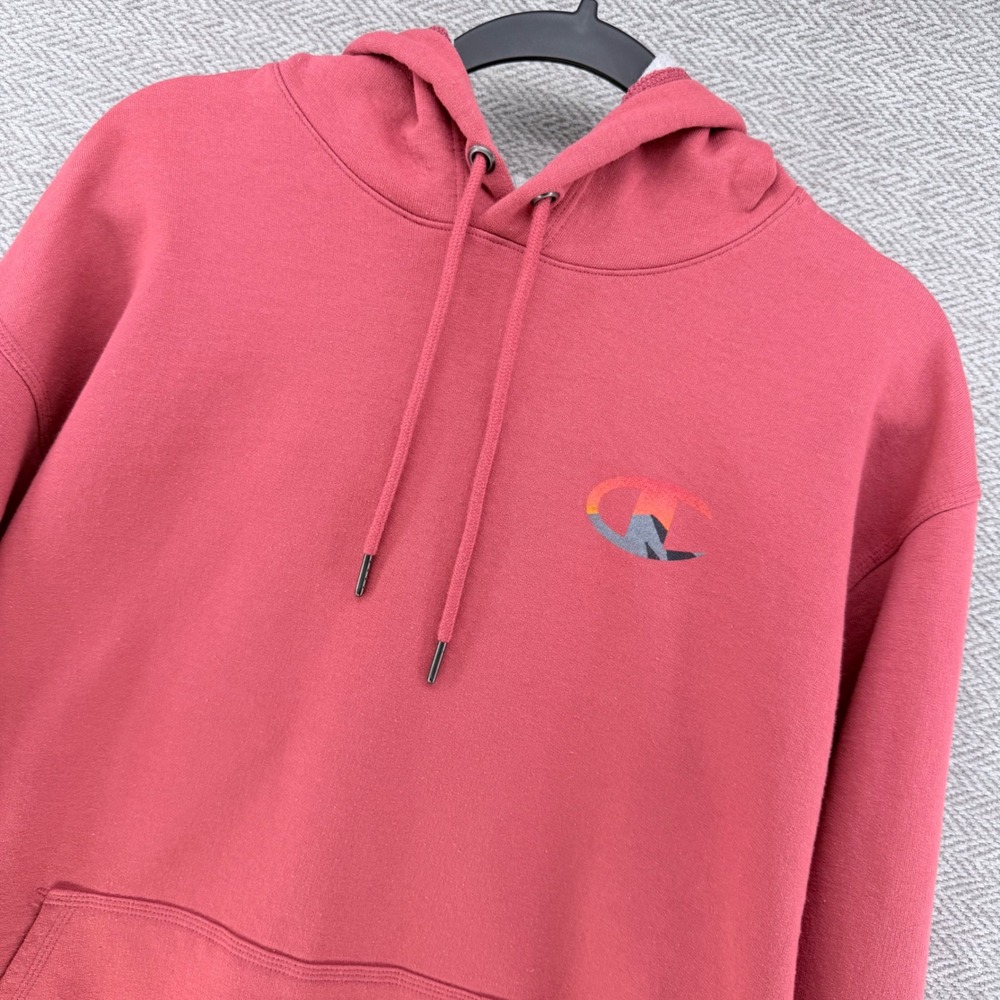 Champion Mens Graphic Hoodie Red Mountain Sunset Logo Pullover Large